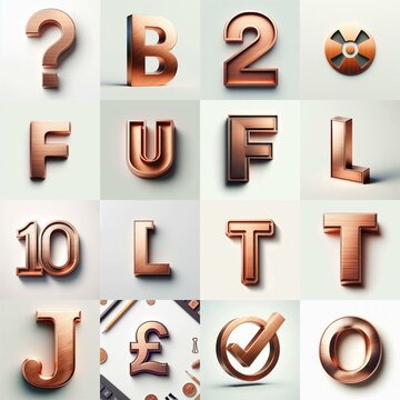 Brushed Copper metal Lettering Typeface. AI generated illustration