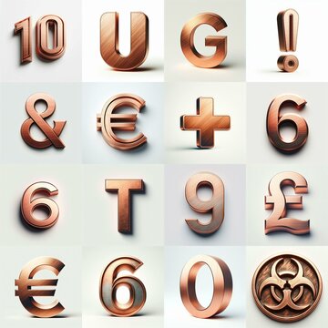 Brushed Copper metal Lettering Typeface. AI generated illustration