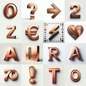 Brushed Copper metal Lettering Typeface. AI generated illustration