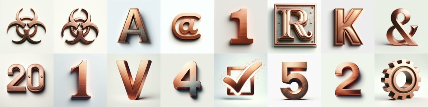Brushed Copper metal Lettering Typeface. AI generated illustration