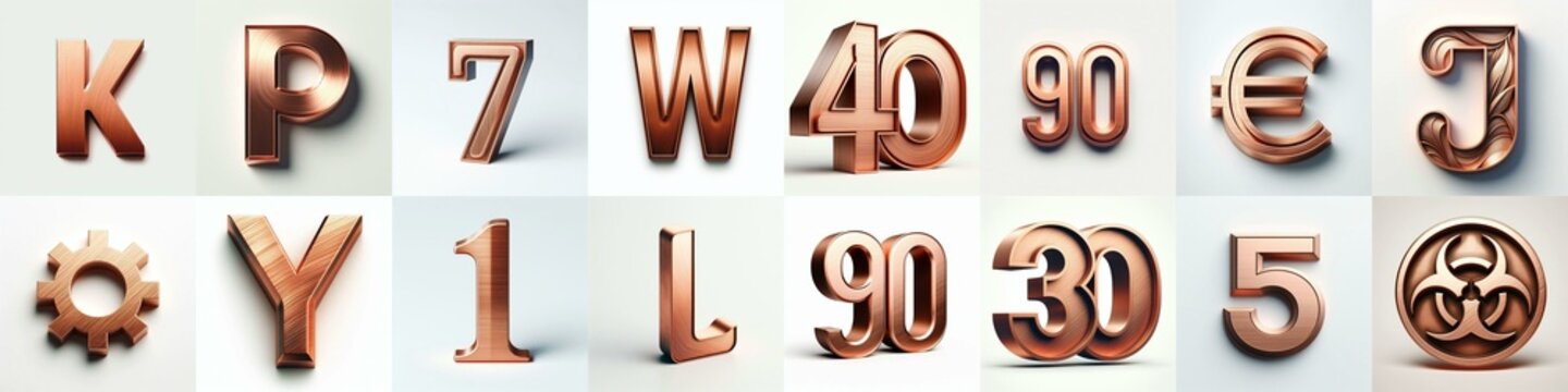 Brushed Copper metal Lettering Typeface. AI generated illustration