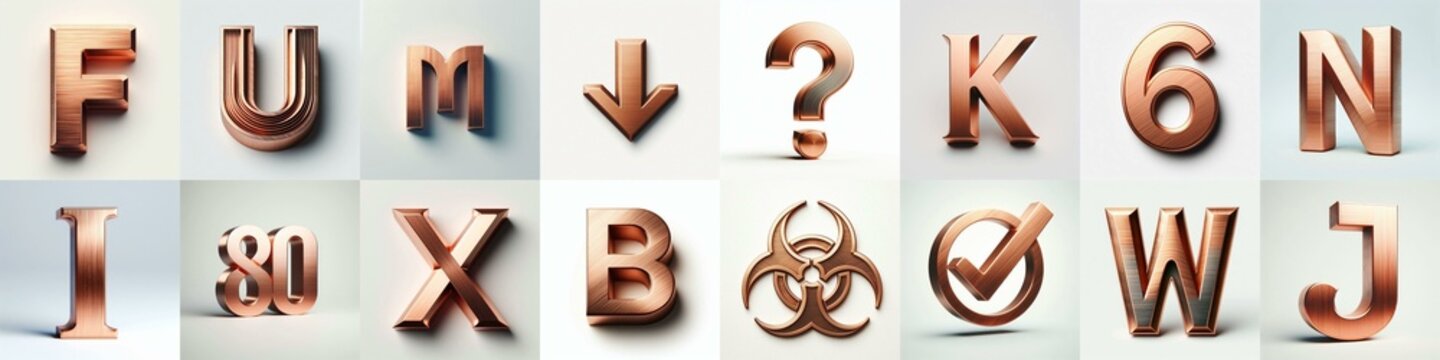 Brushed Copper metal Lettering Typeface. AI generated illustration