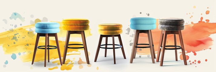 Wall Mural - chic stools with a collage on a white background. Banner design