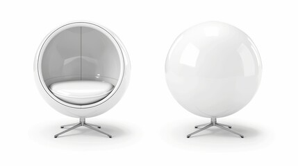 Wall Mural - In front and side views, a white ball chair designed for a contemporary, chic home or office interior. A realistic vector mockup of an empty egg armchair set against a white background.
