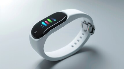 Poster - A white fitness tracker with a colorful display showing heart rate and other data.