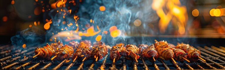 Grilled Protein Delight: Summer BBQ with Locust Insects on Smoky Background
