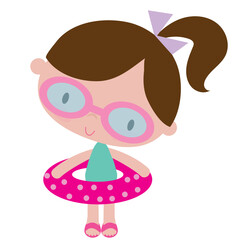 Wall Mural - Cute little  girl  in the pool vector cartoon illustration