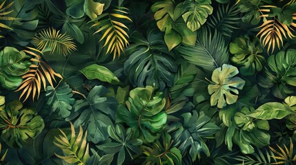  Lush Layers A Seamless Watercolor Pattern of Dense Jungle Foliage
