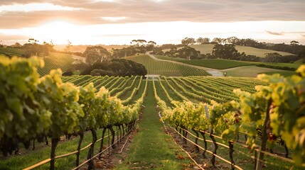 A picturesque vineyard with rows of grapevines stretching towards the horizon