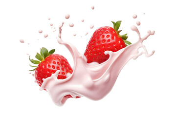 Wall Mural - Strawberries with milk or yogurt splash