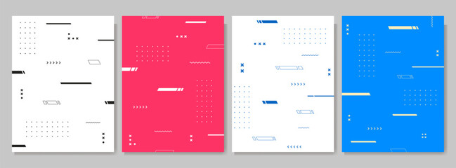 Fototapete - Vector illustration. Neo memphis pattern banner set. Lines and geometric elements flow. Vibrant color background. Design for poster, cover, magazine, layout, flyer, leaflet, business card, advertising