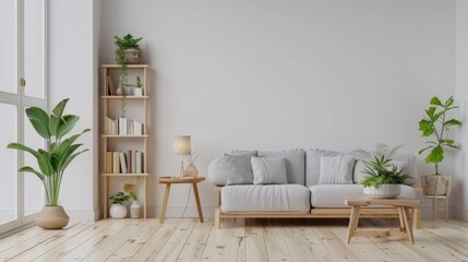 Modern Minimalist Living Room with Indoor Plants, Generative AI