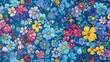 © Ziyan Yang - Seamless multi-colored flowers on a blue background, with varying degrees of drawing drawn