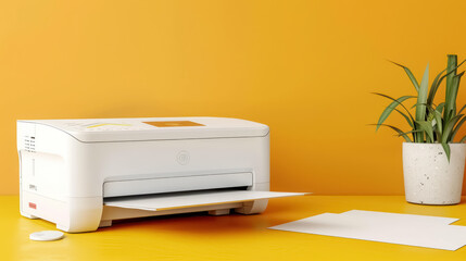 sleek modern office printer on bright yellow background