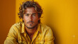 © Novanture - male model posing on yellow background, front view, full body created with Generative AI technology