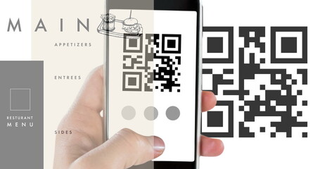 Poster - Image of qr code and restaurant menu scanning on smartphone