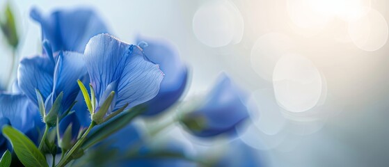Wall Mural - A stunning close-up of a butterfly pea flower, its vibrant blue petals and unique shape captured in exquisite detail. flat design, minimalistic shapes with space for text