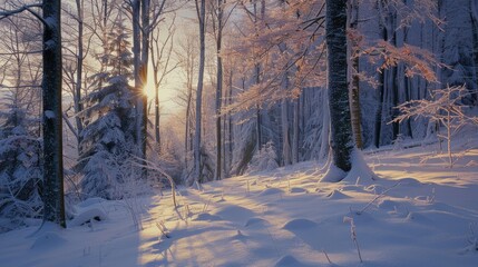 Wall Mural - Beauty of Winter Forest in Protected Mountain Areas