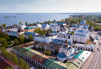 Wall Mural - Aerial view of district of Rostov-on-don on riverside with church, Russia