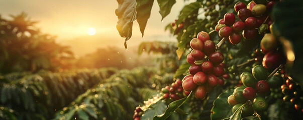 offee tree with coffee bean on cafe plantation