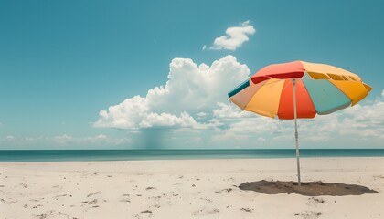 Wall Mural - Relaxing Beach Day with Colorful Umbrella