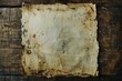 © Nia™ - Blank aged paper sheet as old dirty frame background with dust and stains. Front view. Vintage and antique art concept. Detailed closeup studio shot. Toned - generative ai