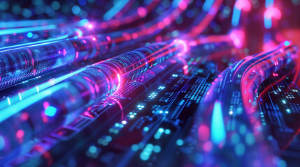 Poster - glowing internet cables information data flow, internet connectivity digital world networking 