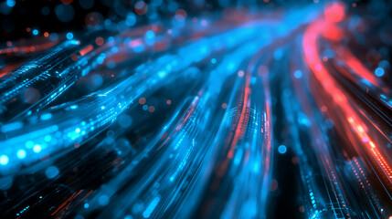 Poster - glowing internet cables information data flow, internet connectivity digital world networking 