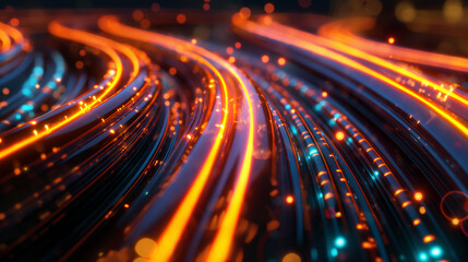 Poster - glowing internet cables information data flow, internet connectivity digital world networking 