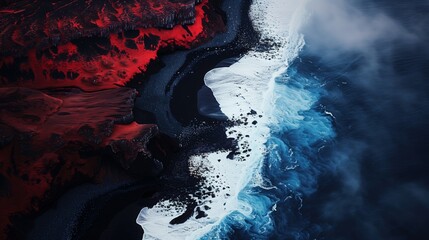 Wall Mural - Aerial View of Dramatic Coastline with Volcanic and Oceanic Elements. Nature's Art.