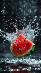 Wall Mural - Watermelon and water splash. captured with highspeed photography as they break through the waters surface. 