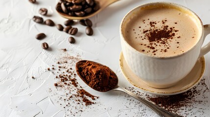 Wall Mural - Morning black coffee with sugar in white cup