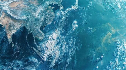 southeast asia clouds aerial view on the surface of planet earth as seen from a space satellite.