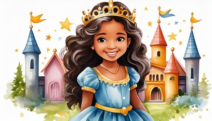 Wall Mural - Princess artful watercolor nursery cute illustration isolated on white background clipart artwork.