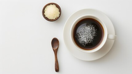 Wall Mural - Morning black coffee with sugar in white cup