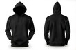 © Marco - Set of black front and back view tee hoodie hoody unisex sweatshirt on white background cutout, Mockup template for artwork graphic design