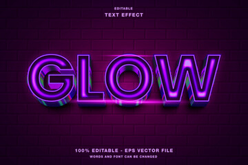 Wall Mural - Glow Neon 3d Editable Text Effect Template Style Premium Vector
