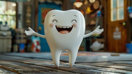 Wall Mural - Cute smiling cartoon character tooth