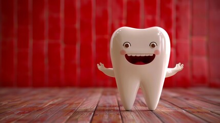 Wall Mural - Cute smiling cartoon character tooth