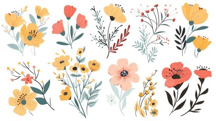 Wall Mural - Hand drawn in a charming flat cartoon style these 2d elements feature a stylized floral arrangement perfect for jazzing up cards invitations and more