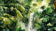 © fledermausstudio - jungle with a hidden waterfall watercolor painting