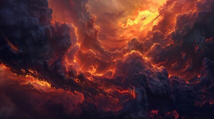 Wall Mural - swirling clouds of ash intertwined with bursts of fiery lava.