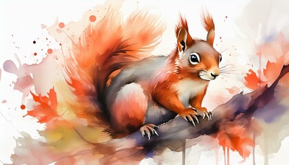 Wall Mural - Squirrel in watercolor style. 
