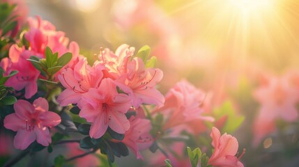 Poster - Bright Pink Azalea Blossoms Flourish in the Garden Radiant in the Morning Light