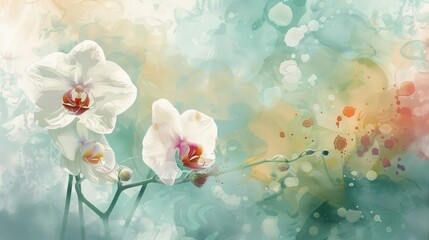 Blurred background featuring a White orchid in watercolor