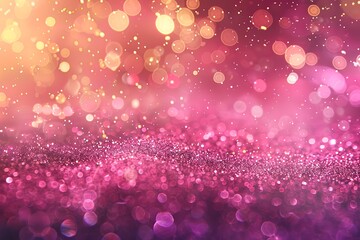 Wall Mural - Abstract pink background with bokeh lights and glitter, shining golden stage backdrop for product presentation