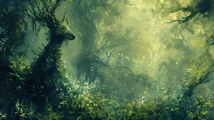 Canvas Print - Mystical Impressionist Forest with Enchanted Pen Pet Creature