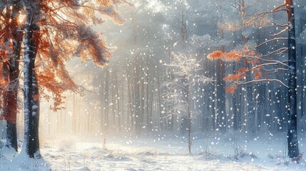 Wall Mural - Snowfall in the forests and fields of northeastern Europe at the end of winter