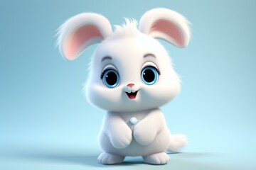 Wall Mural - Adorable white bunny cartoon illustration with a beautiful face, isolated on a background.