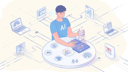 Wall Mural - illustration of AI working 